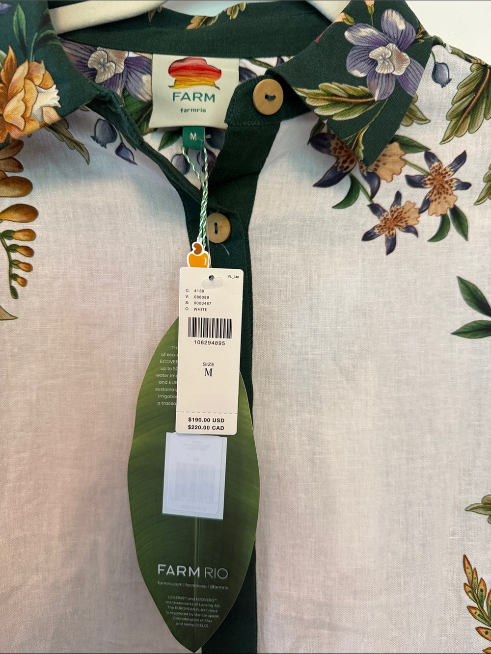 FARM Rio Green, Cream & Gold Botanical Button-Down Shirt - Picture 2 of 3